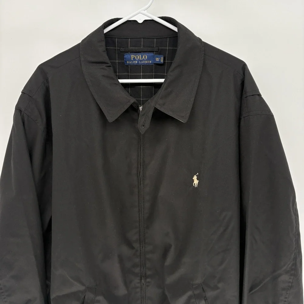 Polo Ralph Lauren Black Harrington Jacket Plaid Lined Coach Preppy Men 2XL Tall